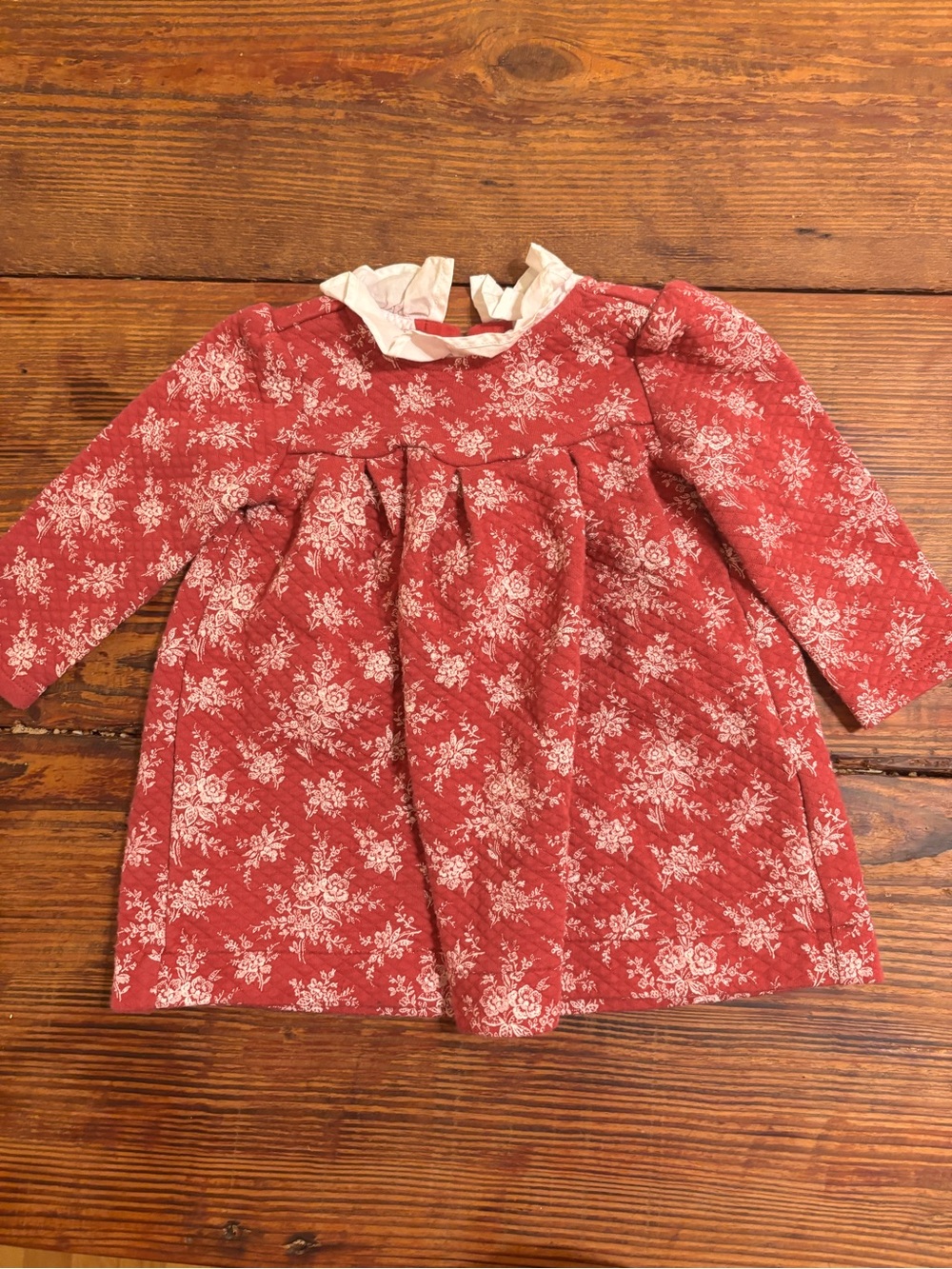 Janie and Jack Red Floral Quilted Long-Sleeve Dress with Cream Ruffle Collar